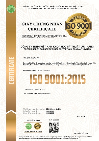Chứng chỉ Hệ thống quản lý chất lượng ISO 9001:2015