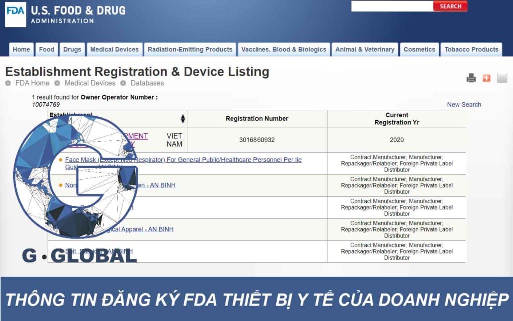 Thông tin đăng ký FDA